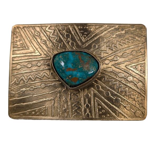 Belt buckle "Nu Gold"  Red brass Etched +Oxidized 41grams - Picture 1 of 7